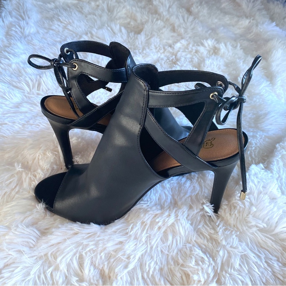 Brash Black Lace Up Open Toed Bootie Heel SZ 8.5